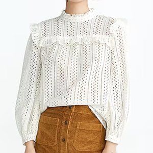 Madewell Eyelet Mockneck Ruffle Top Cream Size M